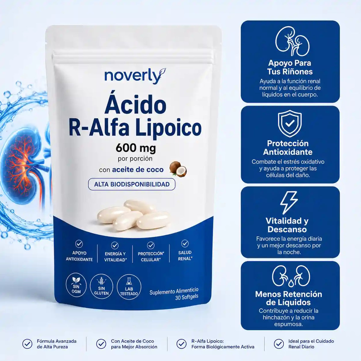Ácido R-Alfa Lipoico 600 mg — Apoyo para tus Riñones.