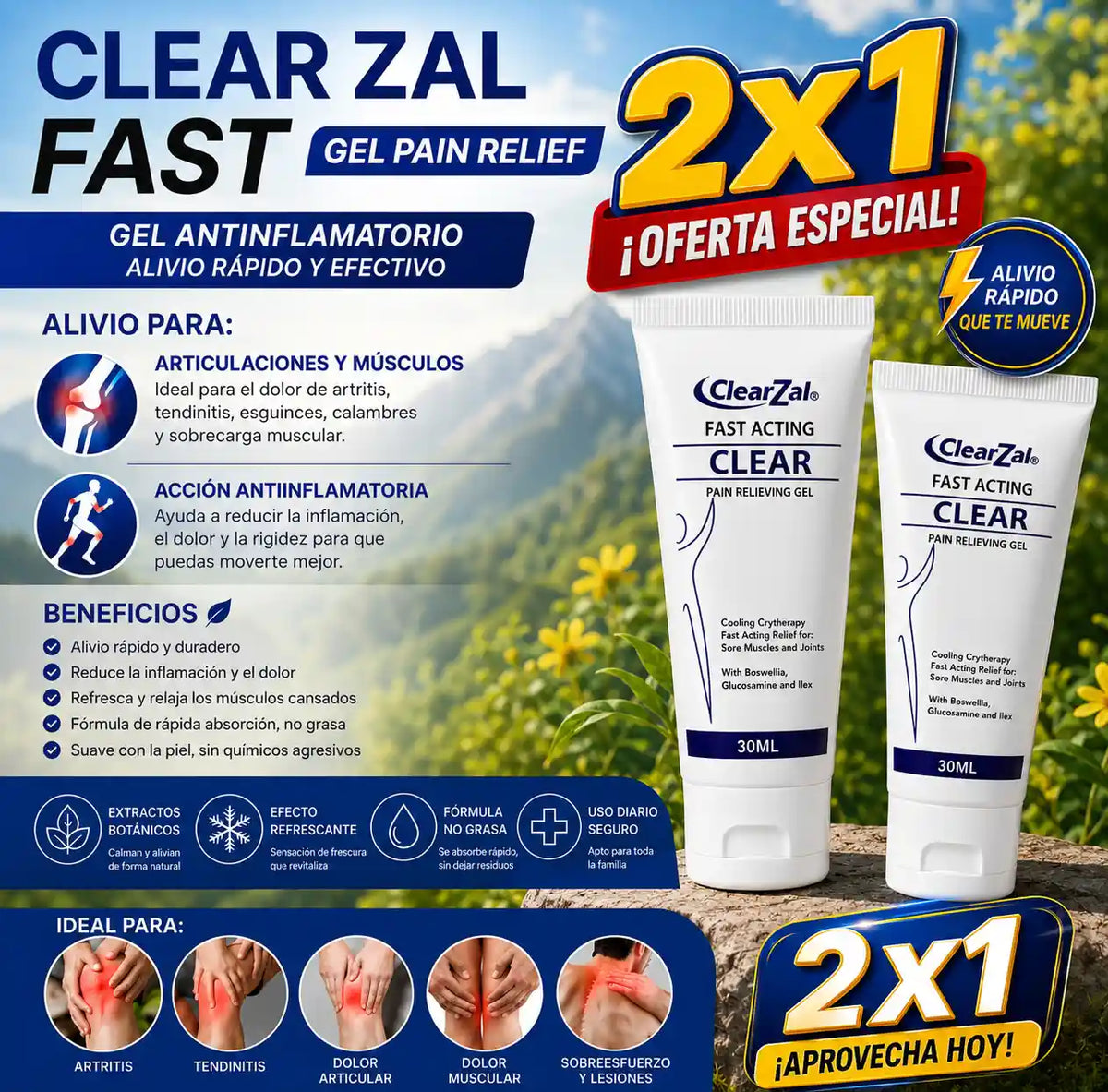 CLEAR ZAL GEL – Alivio tópico refrescante para músculos, articulaciones y zonas sensibles