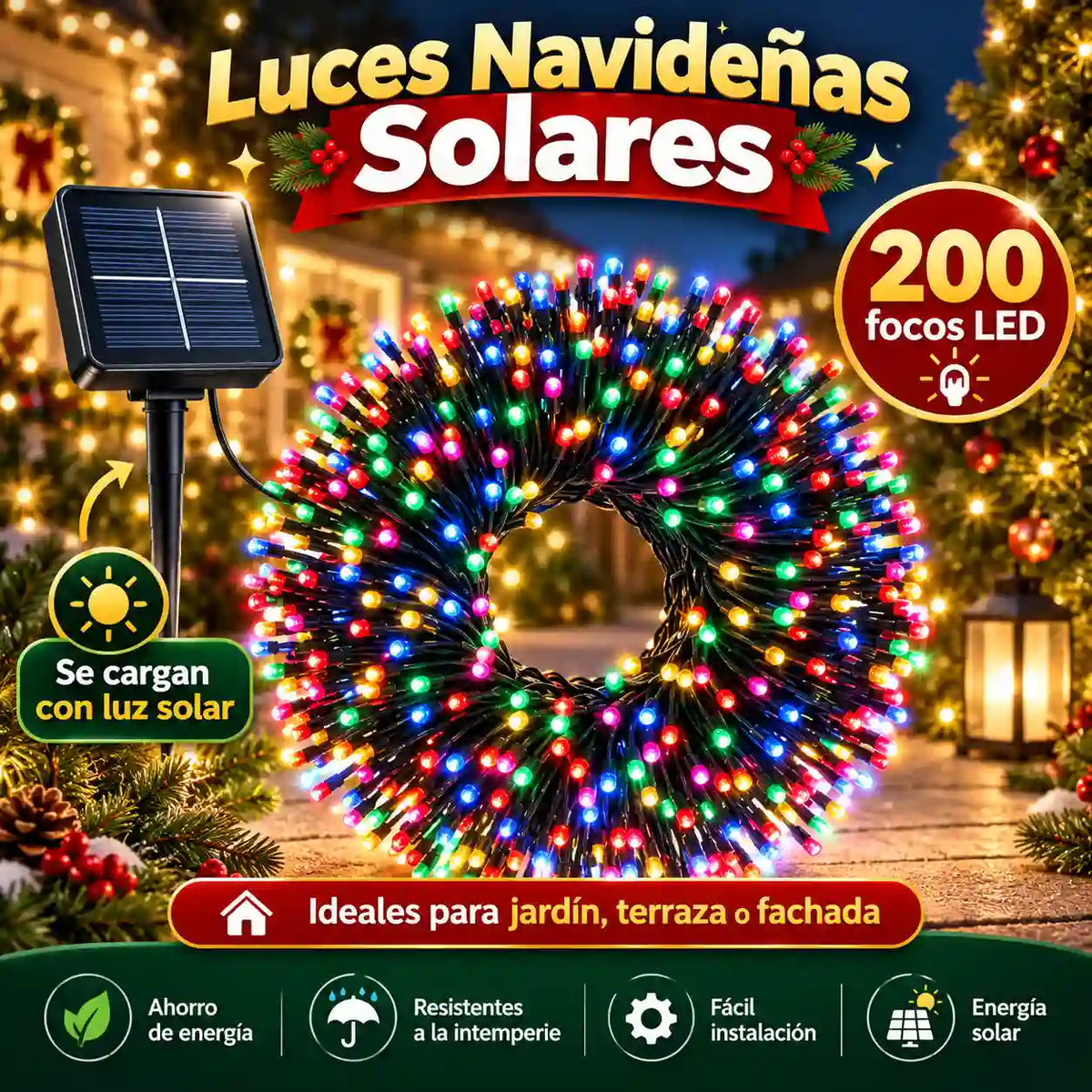 SolarGlow ™ · Iluminación mágica sin gasto eléctrico.