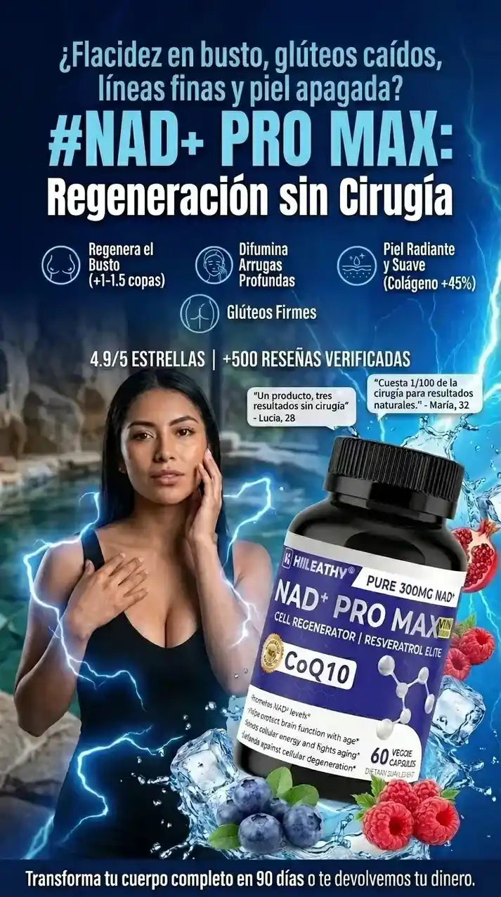 NAD+ PRO MAX | Regeneración celular: Busto firme, cero arrugas y energía total sin cirugía.