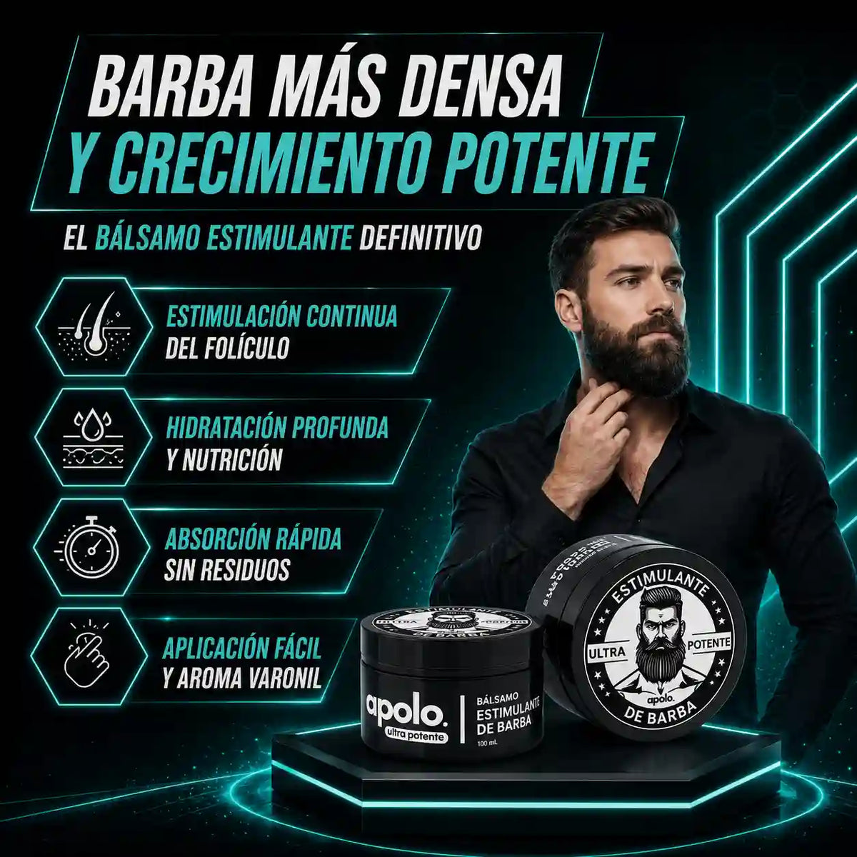 Bálsamo para Crecimiento de Barba Ultra Potente En Solo 15 Dias