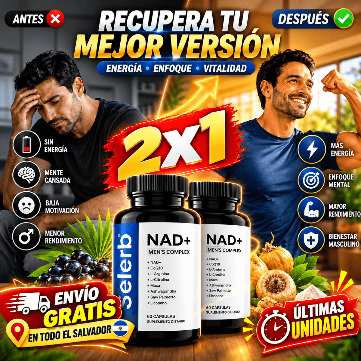 PROMO 2x1 | Selerb NAD+® – Rendimiento y Vitalidad Masculina Diaria